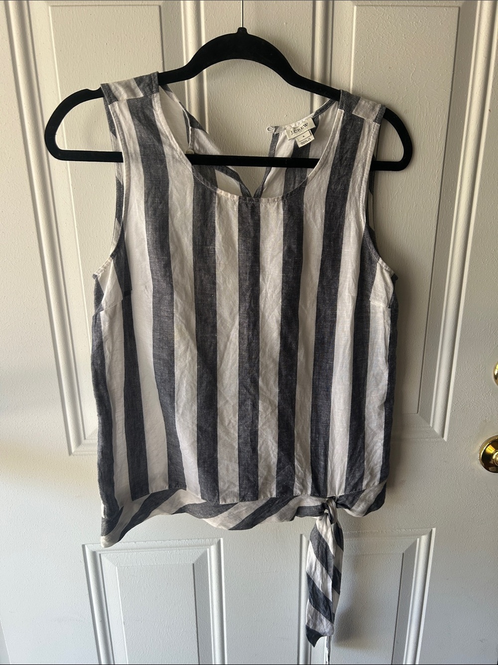 J. Crew Black & White Vertical Stripe Tie-Hem Sleeveless Top